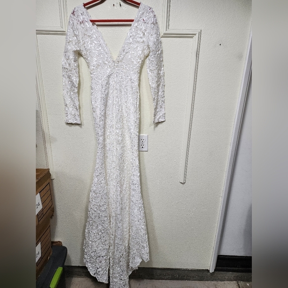Lulus Following Your Heart White Lace Long Sleeve Maxi Dress XS Wedding Bridal - Picture 10 of 12